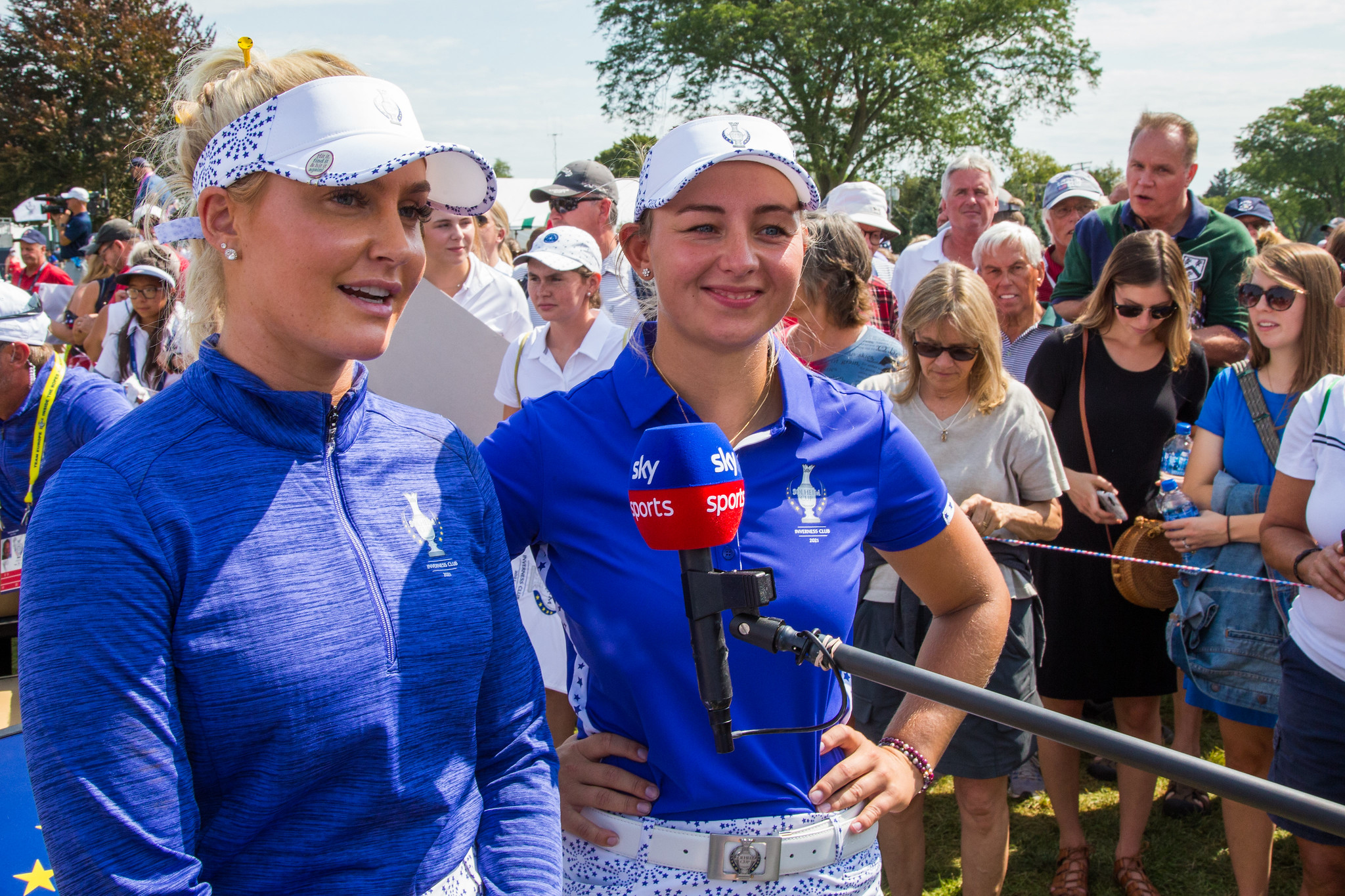 Charley Hull and Emily Pederson of Team Europe at the Solheim Cup